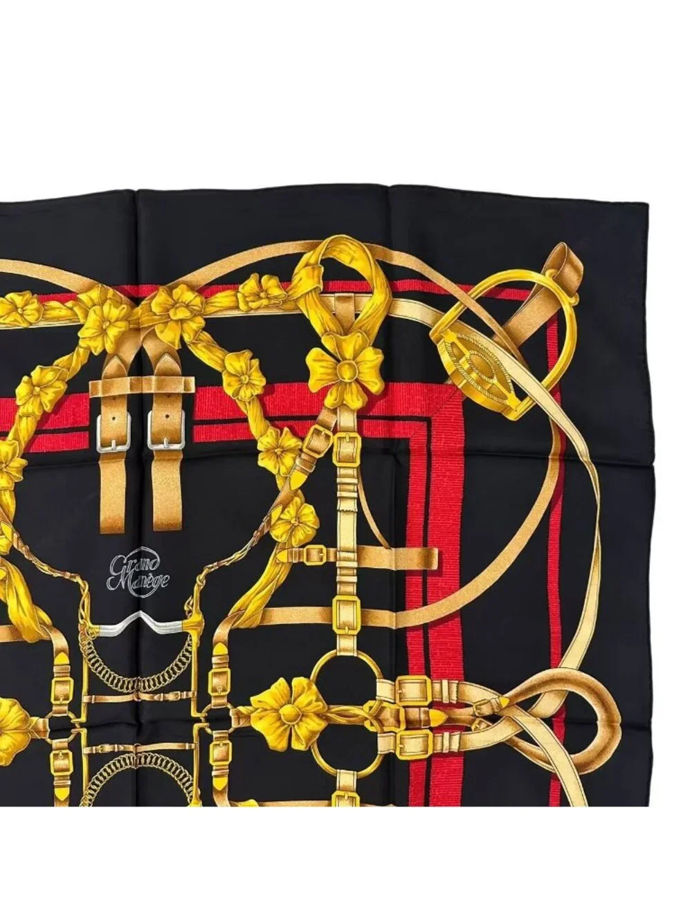 Hermes Carre 90 Scarf Silk Grand Manege Great Training Technique Black